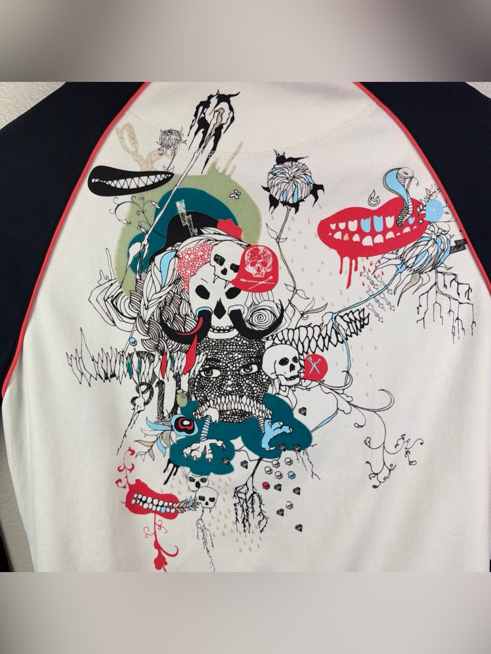 Marc Ecko Full Zip Track Jacket Skull Grunge Tattoo Y2K White Men’s Large - Picture 4 of 10